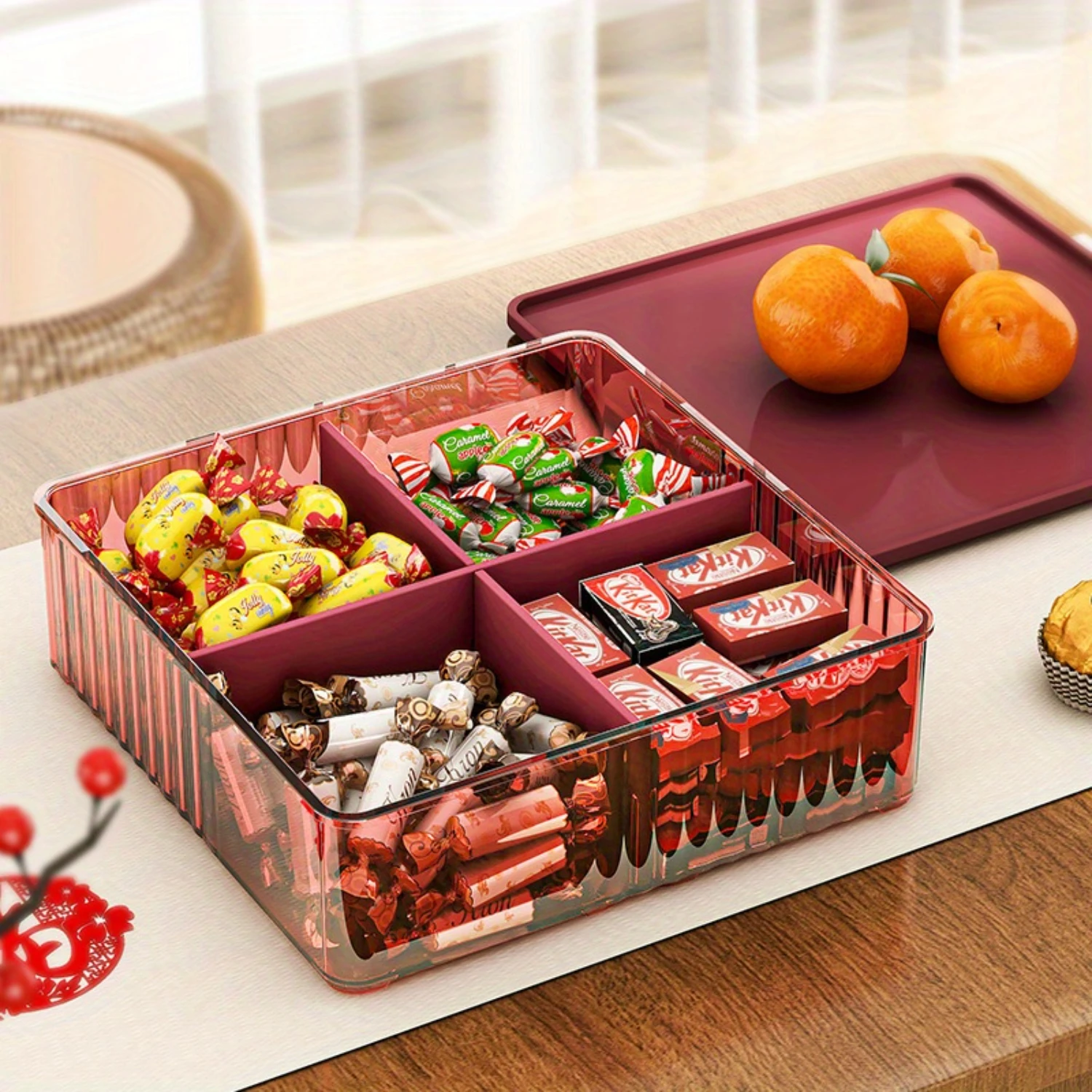 

Stackable 4-grid Snack Box with Lid | Reusable & Leak Proof | Candy, Snack, Dry Fruit & Nuts Organizer | Kitchen Accessory