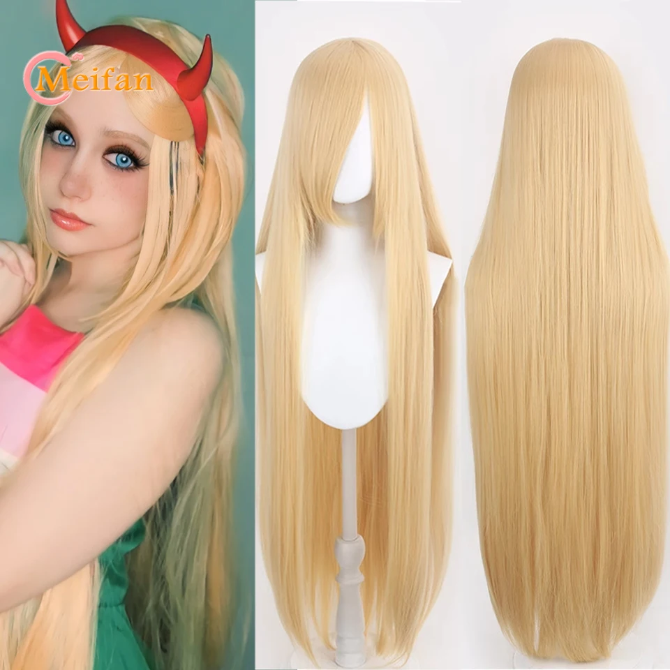 MEIFAN 100CM Syntetyczny Kostium Cosplay Anime Peruka Blond Niebieski Czerwony Różowy Fioletowy Włosy na Imprezę Długie Proste Cosplay Peruki dla