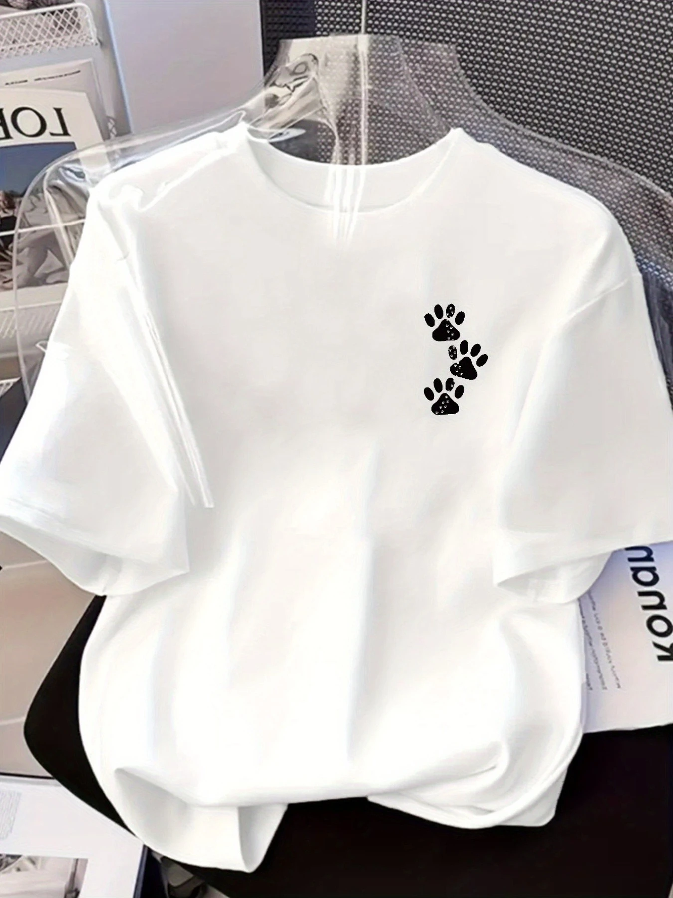 Women's Casual Short Sleeve Crew Neck T-Shirt Animal Paw Print Design Pet Lover Tops Summer Clothing Everyday Tops Print Fashion
