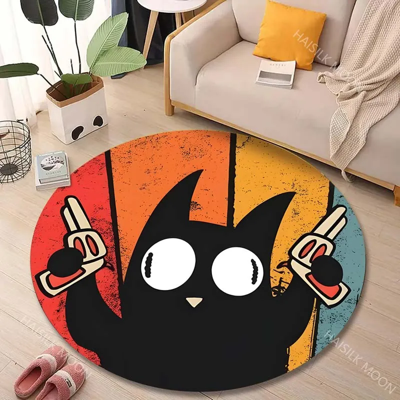 1PC Cartoon cat with toy guns Print Round Carpet for Living Room Bedroom Sofa Table Floor Mat Area Rug Luxury Gift