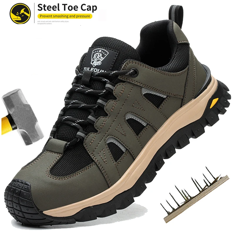 

Устойчивая к проколам защитная обувь. Рабочие ботинки со стальным носком. Мужская противоударная защитная рабочая обувь с нескользящей подошвой.