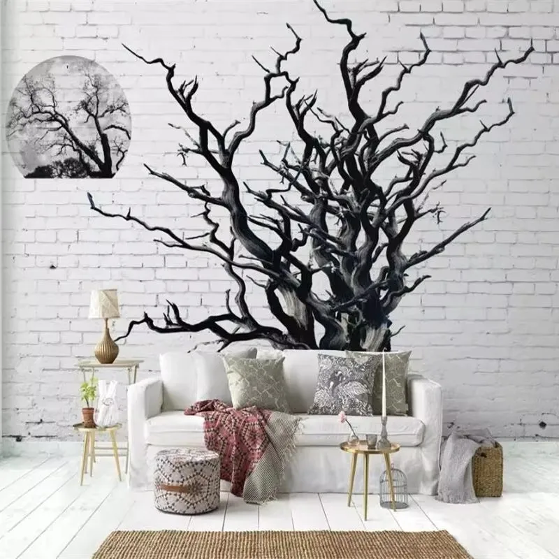 Custom wallpaper 3d mural American beautiful dead tree black and white background wall painting living room wallpapers home deco