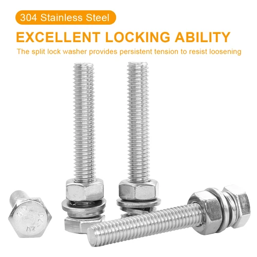 Imagen 2 del producto Juego de 1-5 piezas de tornillos hexagonales y arandelas planas y de seguridad de acero inoxidable 304 M3 M4 M5 M6 M8, tornillos combinados de cabeza hexagonal