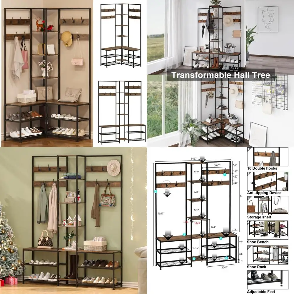 شجرة قاعة المدخل الصناعية الحديثة مع وحدة تخزين الأحذية ورف المعاطف وأرفف العرض للمنزل