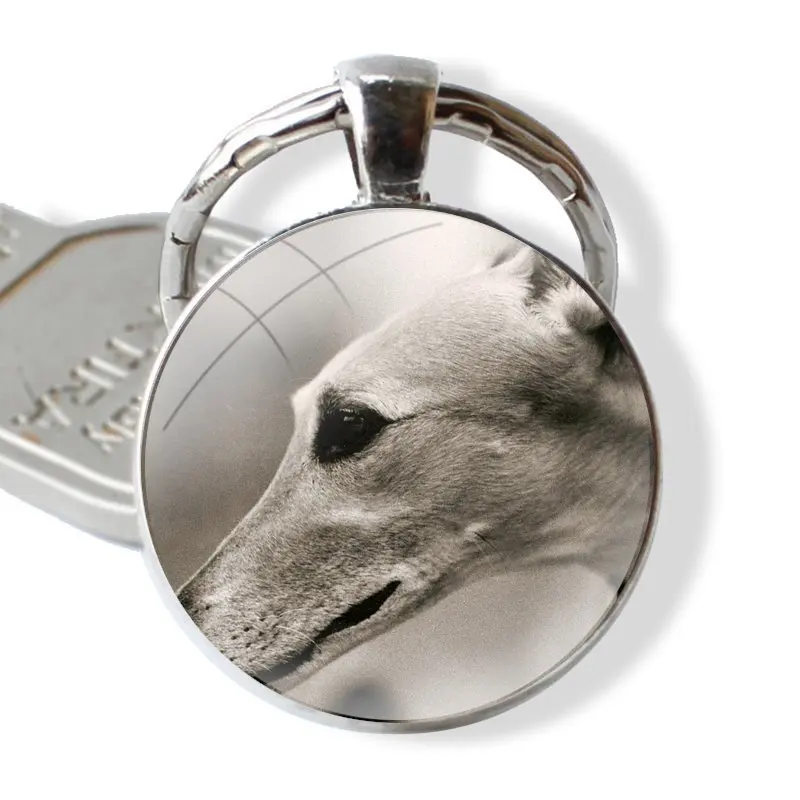 Gustav Klimt Greyhound Dog Art Keychain Handmade Glass Cabochon Key Ring Holder Pendant Key Chains