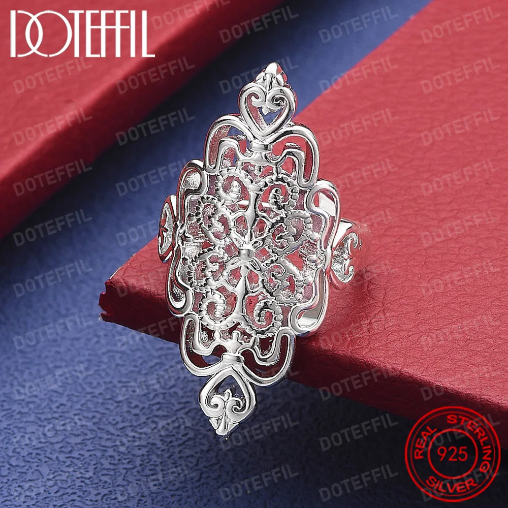 

Полое кольцо из стерлингового серебра 925 пробы с узором для женщин, модное свадебное, помолвочное, вечерние, подарок, очаровательные ювелирные изделия