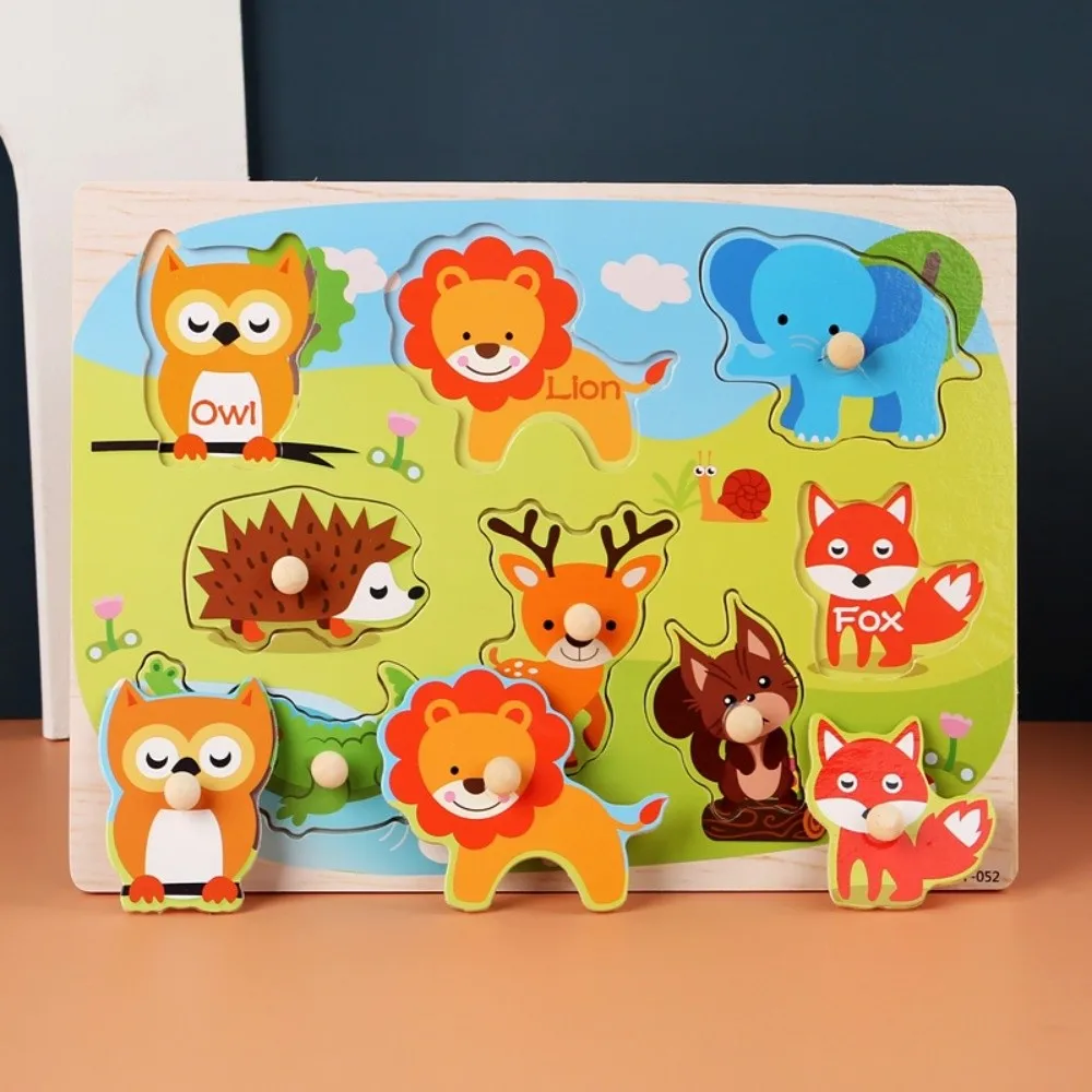 Cartoon Grasp Boards 3D Wooden Puzzle Alphabet Animal Scratch Board Puzzle Digit Traffic Montessori Learning Early Learning