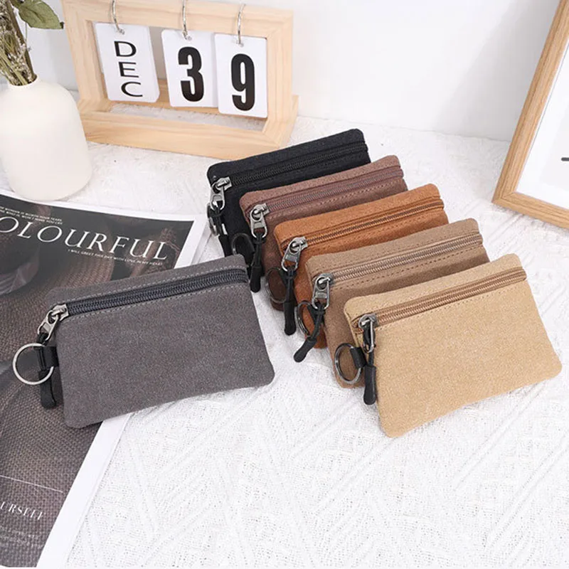 

Canvas Mini Coin Wallet Bag Solid Color Zipper Key Bag Money Pocket Purse Women Men Small Card Holder Change Coin Purses