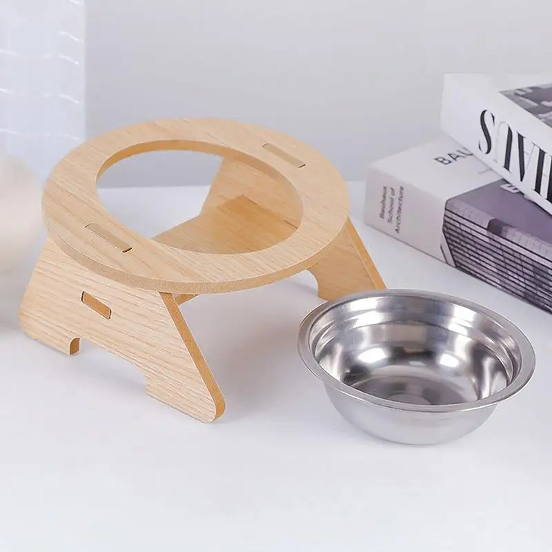Bols surélevés pour chats, distributeur de nourriture pour animaux de compagnie 15 °   Bols surélevés inclinés pour animaux de compagnie avec support en bois, bols en acier inoxydable pour chats et chiots