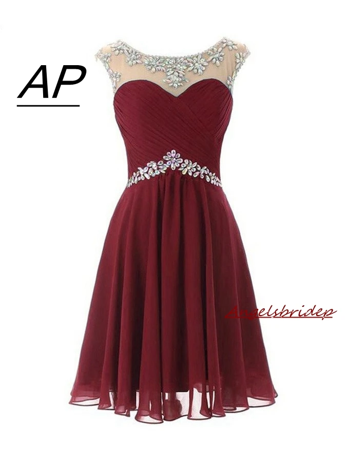 

Angelsbridep Pleat Homecoming Dresses Sparkly Crystals Empire Waist Chiffon Junior Graduation فساتين حفلات التخرج Corset Back