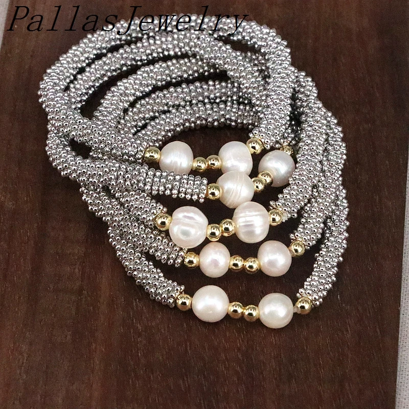 فواصل معدنية كلاسيكية للنساء والرجال ، مجوهرات حبلا بالخرز الزهري المسطح ، سوار مرن ، إكسسوارات الموضة ، هدية ، 5: 8.5 #6