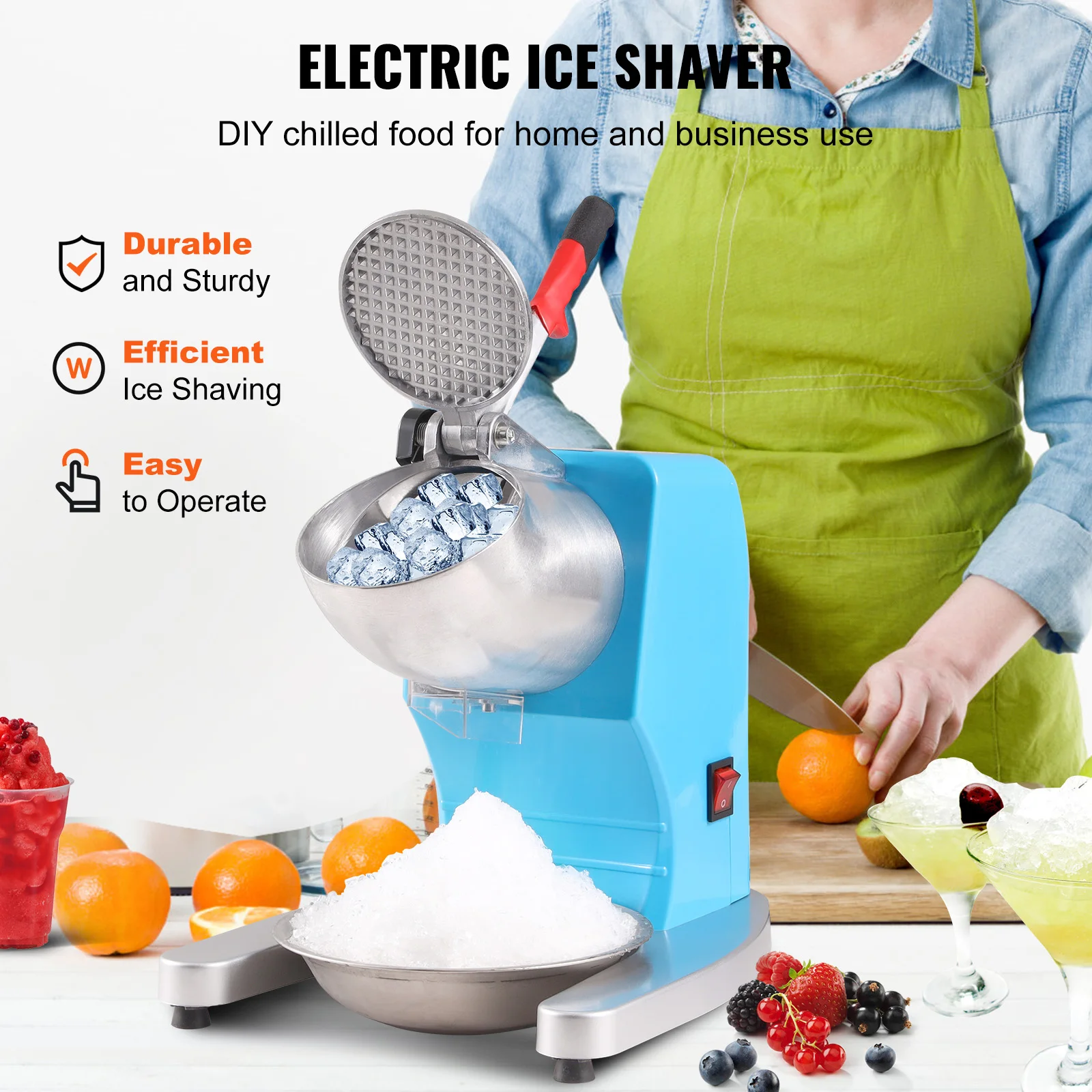 VEVOR Ice Crushers Machine 220lbs Per Hour Electric Snow Cone Maker 4 Blades 300W Ice Shaver Machine for Home and Commercial Use