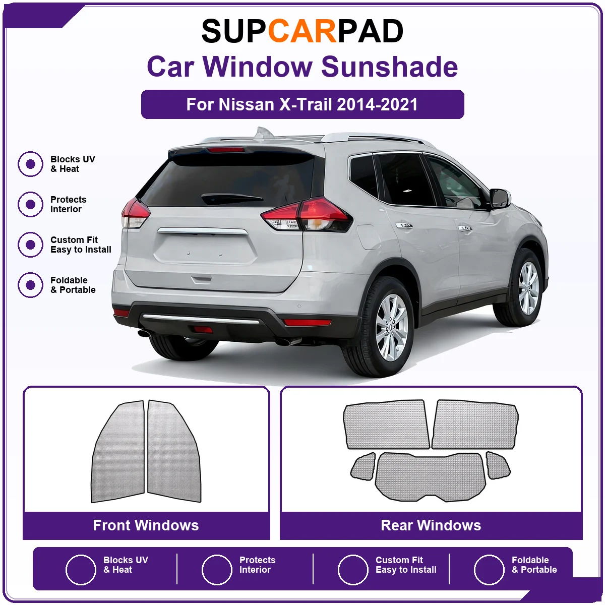 For Nissan X-Trail 2014-2021 Pre‑Cut Auto Window Sunshade Anti‑UV Car Sun Visor Protector