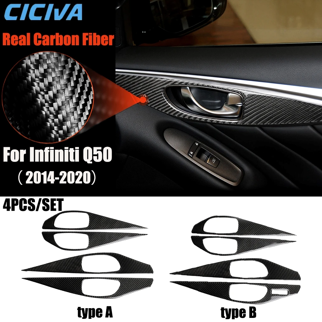

Carbon Fiber Car Accessories Door Armrest Decorative Panel Modified Interior Trim Cover Soft Sticker For Infiniti Q50 2014-2020