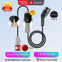 Junsun ev charger wallbox 7kw 32A 3.5KW 16A 3Phase 11KW 16A 22KW 32A Type 2 Car fast charging plug to plug with portable bag