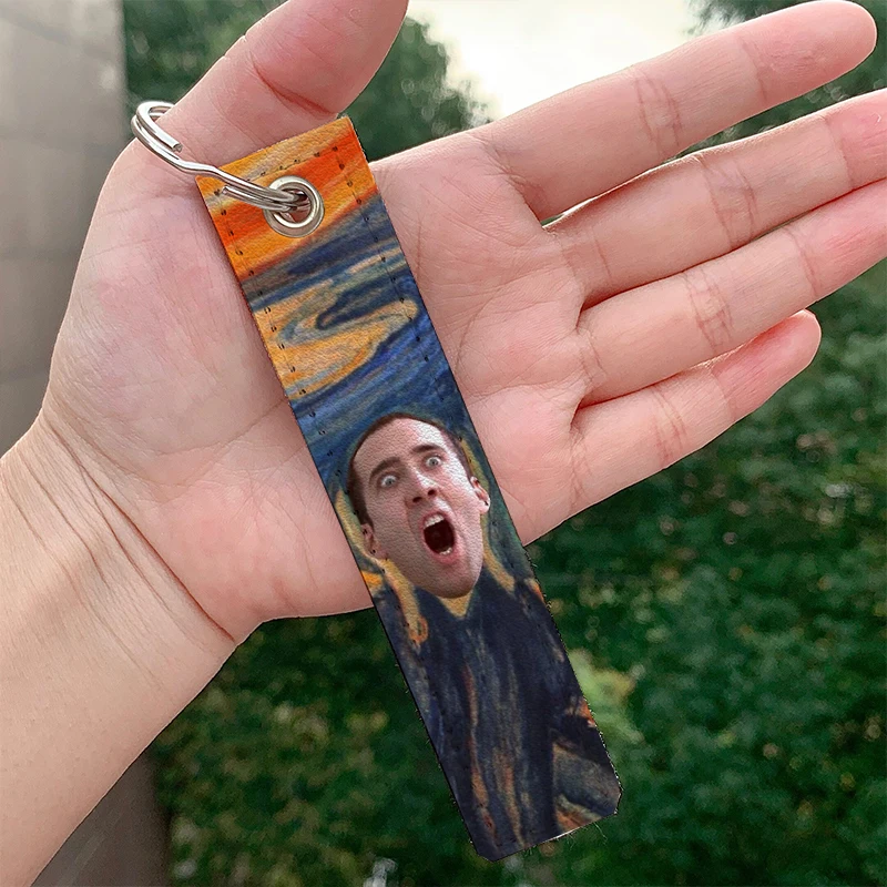 Nicolas cage in the scream leather motorcycle Keychain Strap Keyrings Hanging Holder Bag Car Wallet Trinket Keychain Hanging Bag