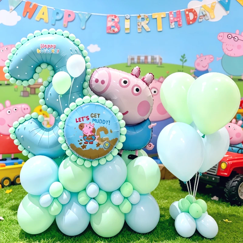 Ensemble de 64 ballons Peppa Pig, décoration de fête d'anniversaire pour enfants, cadeaux pour garçons et filles, ballons en aluminium, accessoires d'ambiance pour baby shower