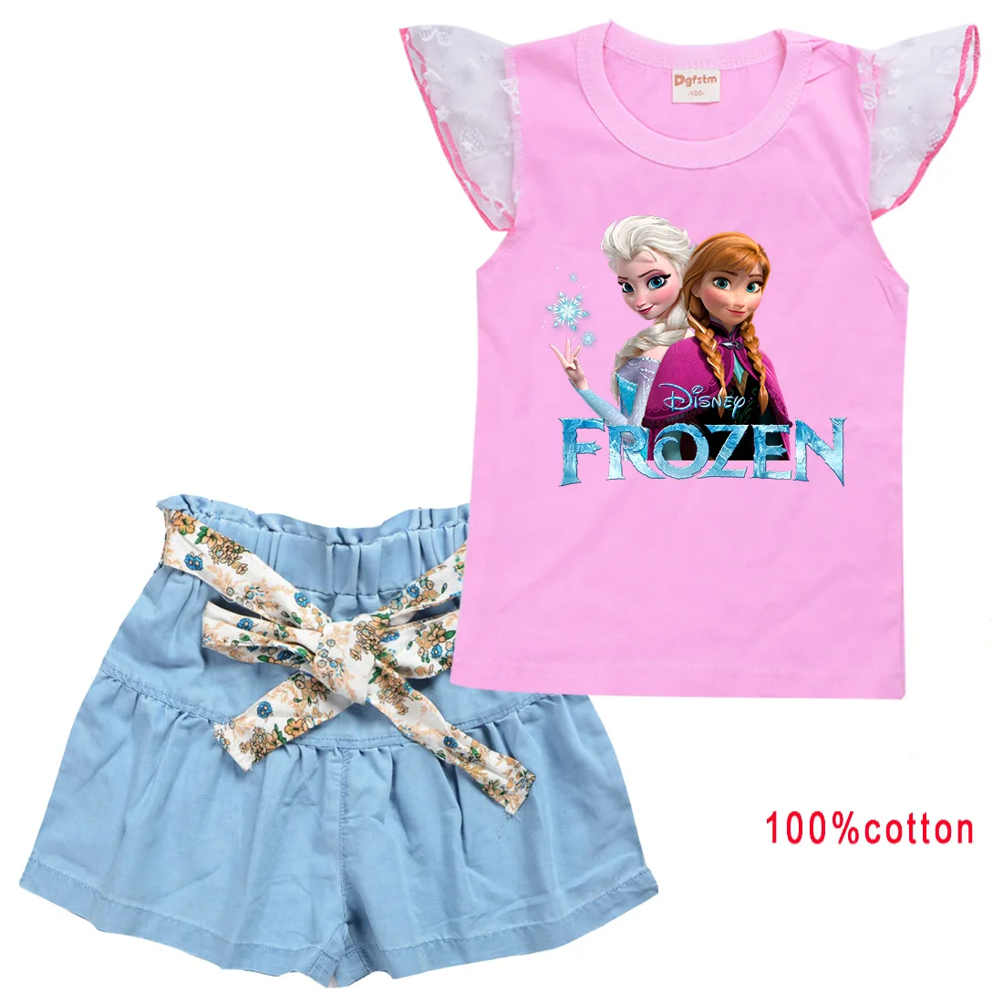 

2pc/Sets Disney Frozen Elsa Anna Girls Clothing Outfits Summer T-shirt Shorts Clothes Casual Sports Tracksuits