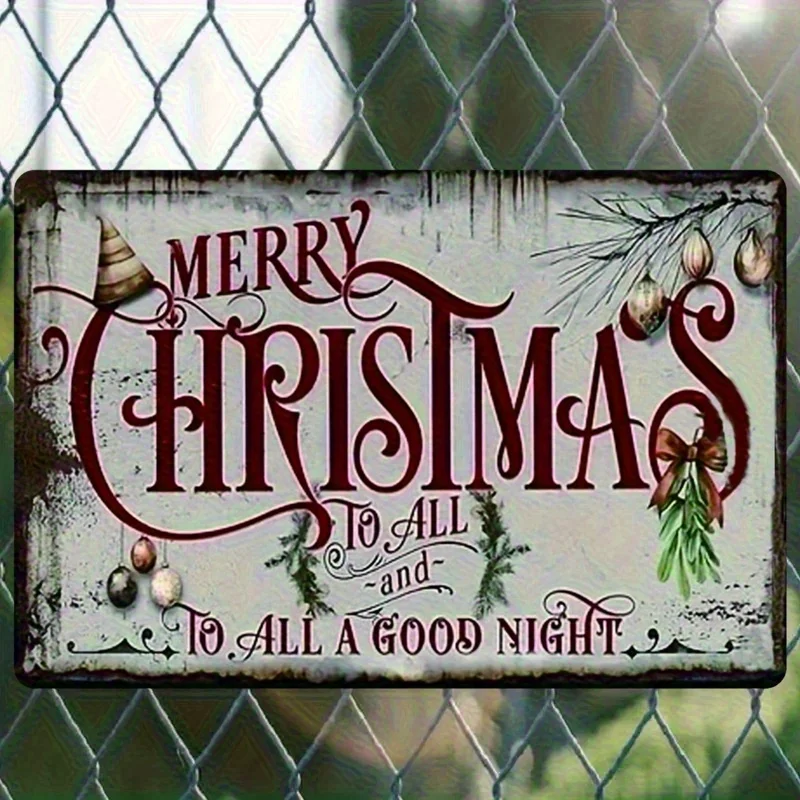 Vintage Merry Christmas Metal Wall Sign  Rustic Iron Art with Cursive Letters, Holly & Berry Design - Indoor/Outdoor Holiday Dec