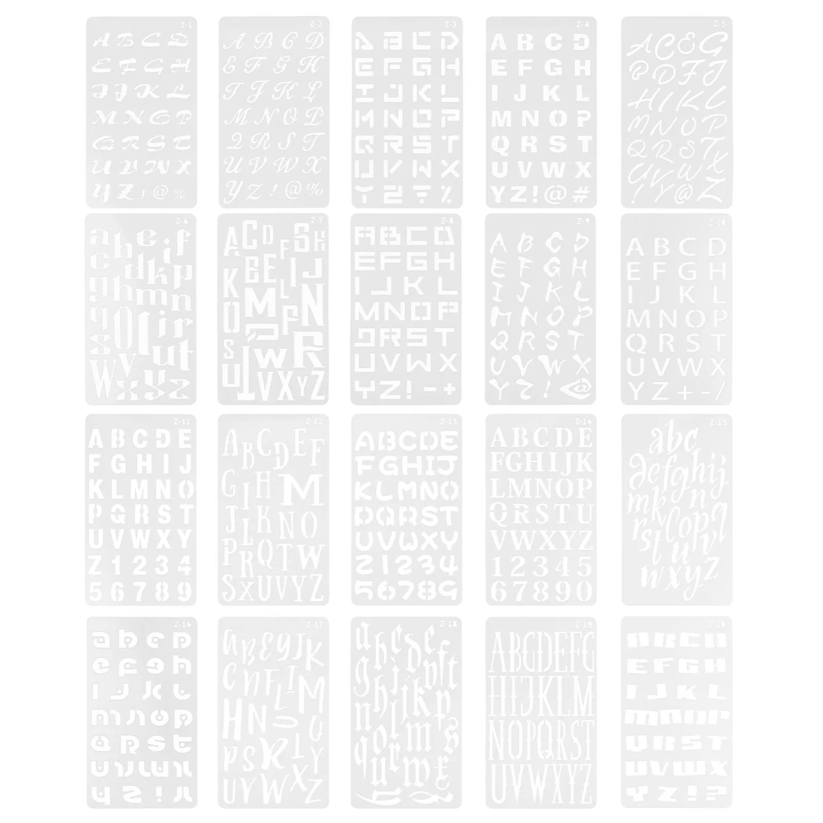 

20pcs Calligraphy Stencils Alphabet Letter Templates Painting Drawing Craft Journaling Reusable Pet Stencils For Wood Spraying