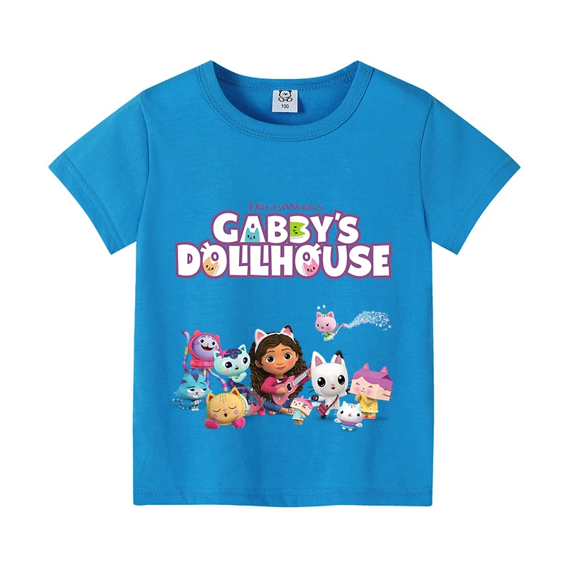 2025 New Gabby Dollhouse Short Sleeve Boys Girls Summer Round Neck Colorful T Shirt Clothe Cotton Tee Shirts Kid Short Tops Tees