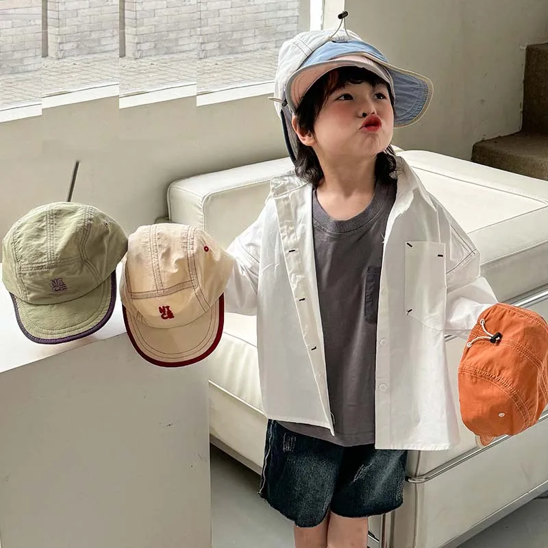 2024 Fashion Letter Embroidered Kids Sun Hat Letter Children's Hat Summer Sunscreen Thin Quick Drying Boys Girls Baseball Hat