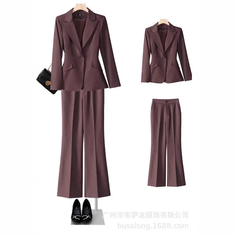 

Brown High-End Long-Sleeve Blazer with Collar Formal Women's Wide-Leg Pants Autumn Winter New Two-Piece Professional Suit