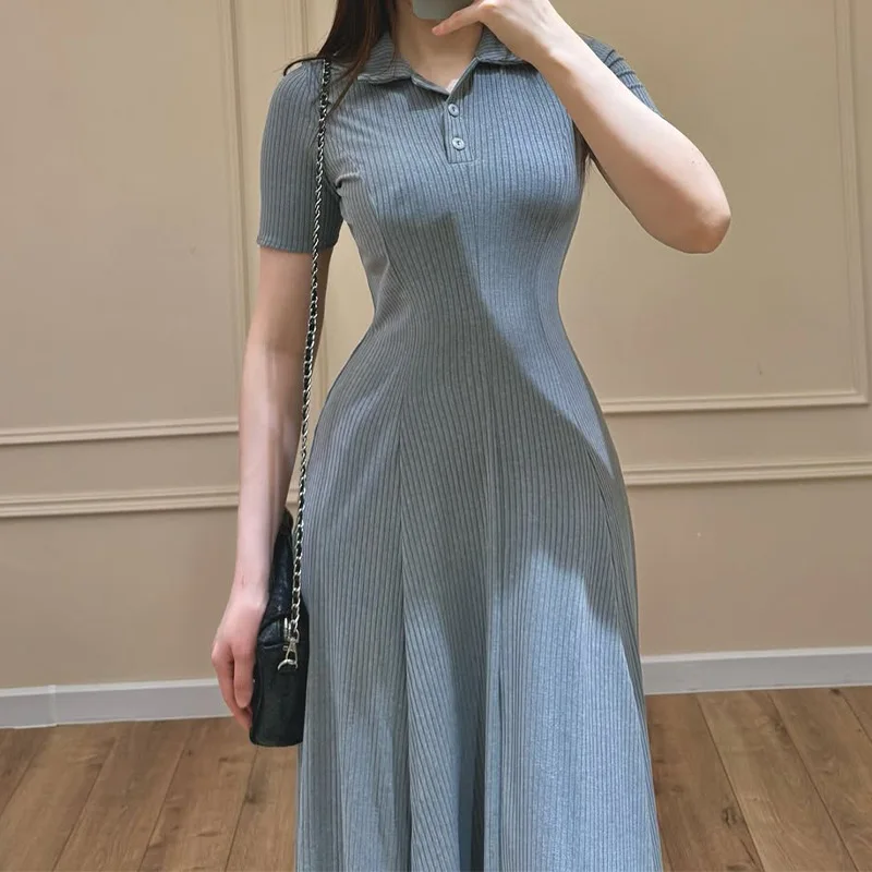 

Basic Women's Short Sleeve Slim High Waist Knitted Dresses Daily Clothing Temperament Summer Female Fashion Casual Solid Dress