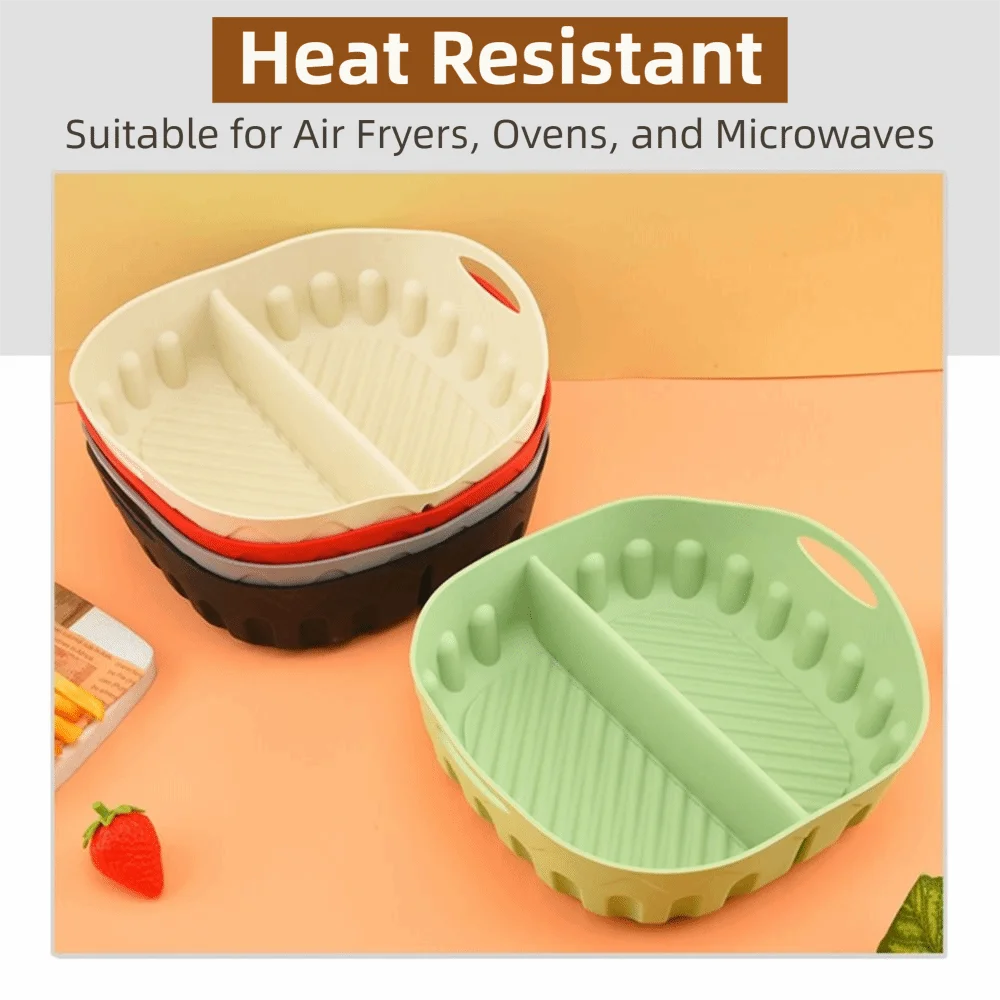 Creative Double Grid Baking Tray Food Grade Double-Piece Partition Silicone Air Fryer Liner Reusable Space-Saving