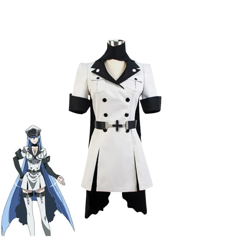 Anime Akame Go KILL! Esdeath Cosplay Costume Aldult Unisex Sexy Coat Scarf Tie Hat Wig Halloween Rave Party Combat Uniform Suit