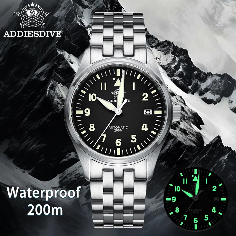 ADDIESDIVE Mechanical Watches Classics MY-H2 Stainless Steel Men's Automatic Watch Waterproof Sapphire Luminous Luxury Watch