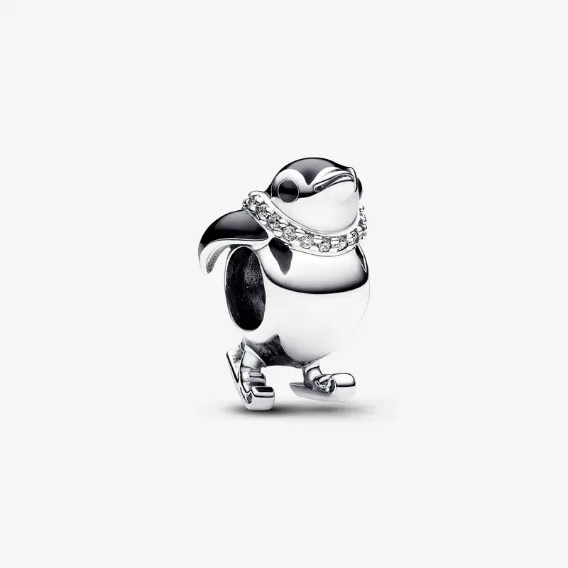 

925 Sterling Silver Skiing Penguin Charm beads Fits Original Pandora bracelets Jewelry Making 2023