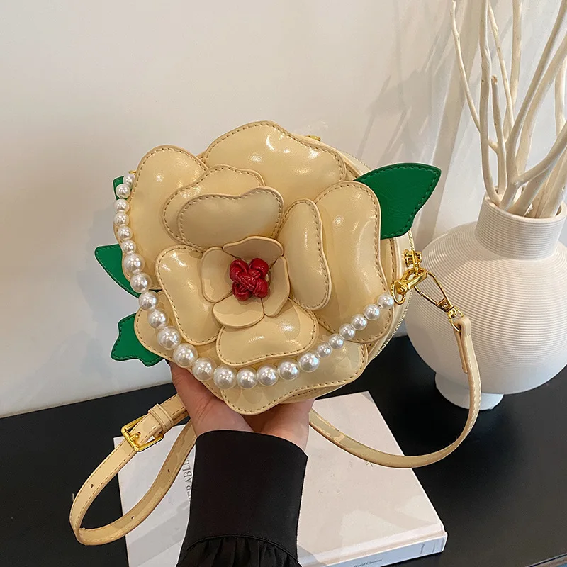 

Women's bag 2025 new summer fresh artistic flower dinner bag sweet and cute crossbody bag fashion small round handbag