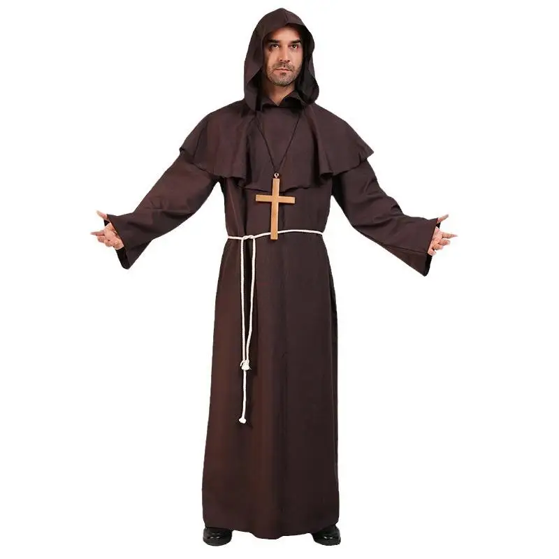 الكبار loween تأثيري رداء الراهب الكاهن الساحرة مجموعة كاملة oulder awl القرون الوسطى زي المرأة Faion الاسمية KTV Dr PU Ma...