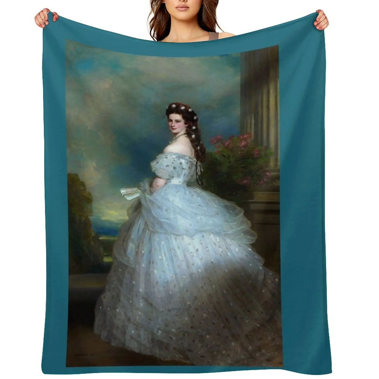 

Portrait Of Empress Elisabeth of Austria by Franz Xaver Winterhalter-The Bavarian Rose — Empress Sissi. Ceremonial Throw Blanket