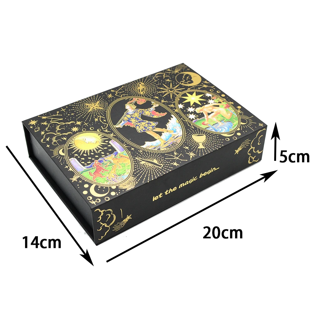 Deluxe Feather Black Gold Sun Gift Box Set Gold Foil Tarot 12 * 7cm Stamping PVC Waterproof Wear Resistant Board Game Card