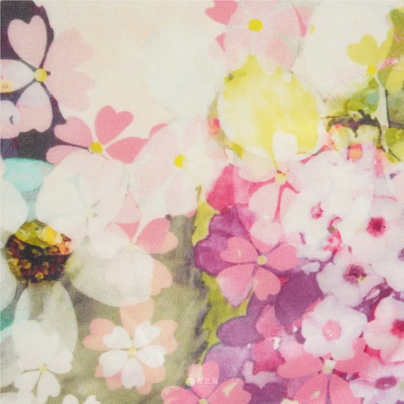Natural skin-friendly color-printed soft silk real satin fabric for shirts and cheongsams