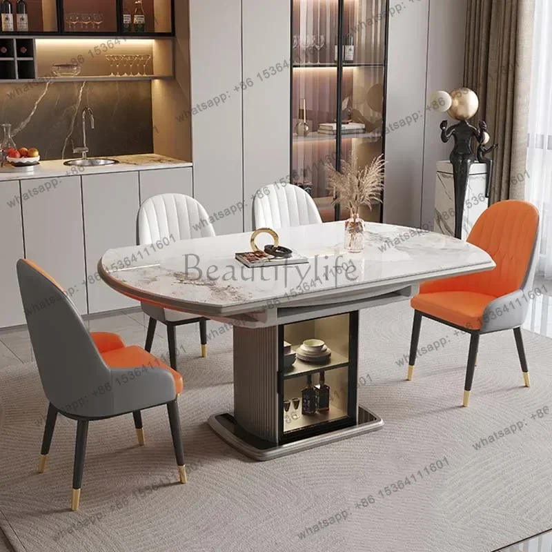 LSWooden Unique Dining Table Modern Extendable Long Design Luxury Table Folding Round Nordic Mesa Redonda Comedor Home Furniture