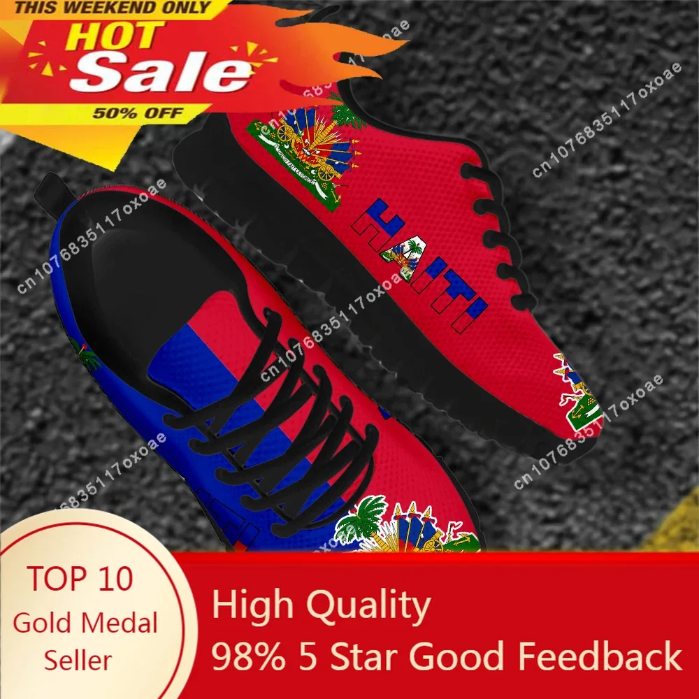 

Mesh Sneakers for Men Haiti Flag Brand Designer Shoes Casual Lace Up Flats Zapatillas Male Breathable Walk Footwear