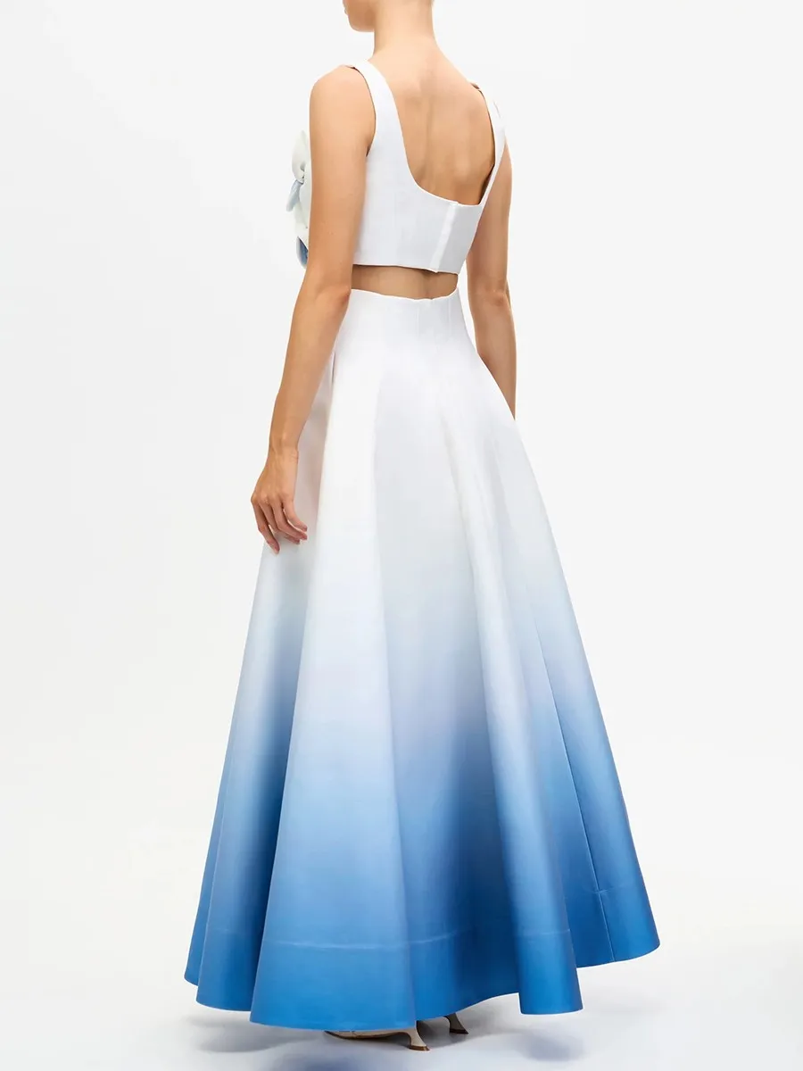 Twotwinstyle hit color moda conjuntos de duas peças para mulheres pescoço quadrado sem mangas emendado flor 3d topo saia de cintura alta conjunto feminino