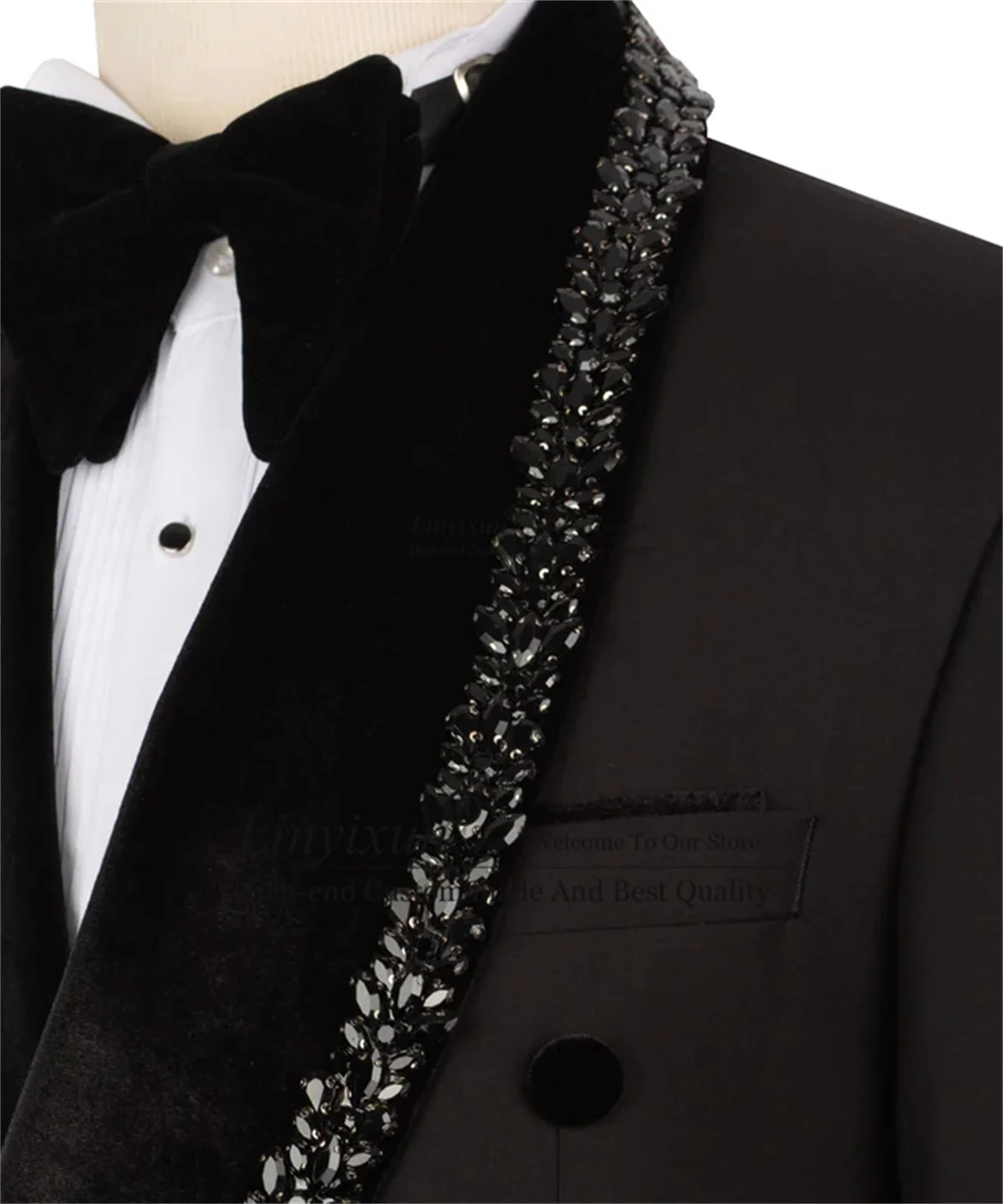 

Sparkly Diamond Ornament Men Suit 2 Pieces Sets Groom Male Blazers Double Breasted Ropa hombre Customized Slim Wedding Tuxedos