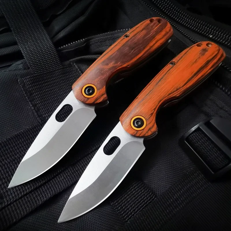 Outdoor Survival Folding Knife for Man High Hardness Portable Self Defense Military Tactical Knives Wooden Knife Handle