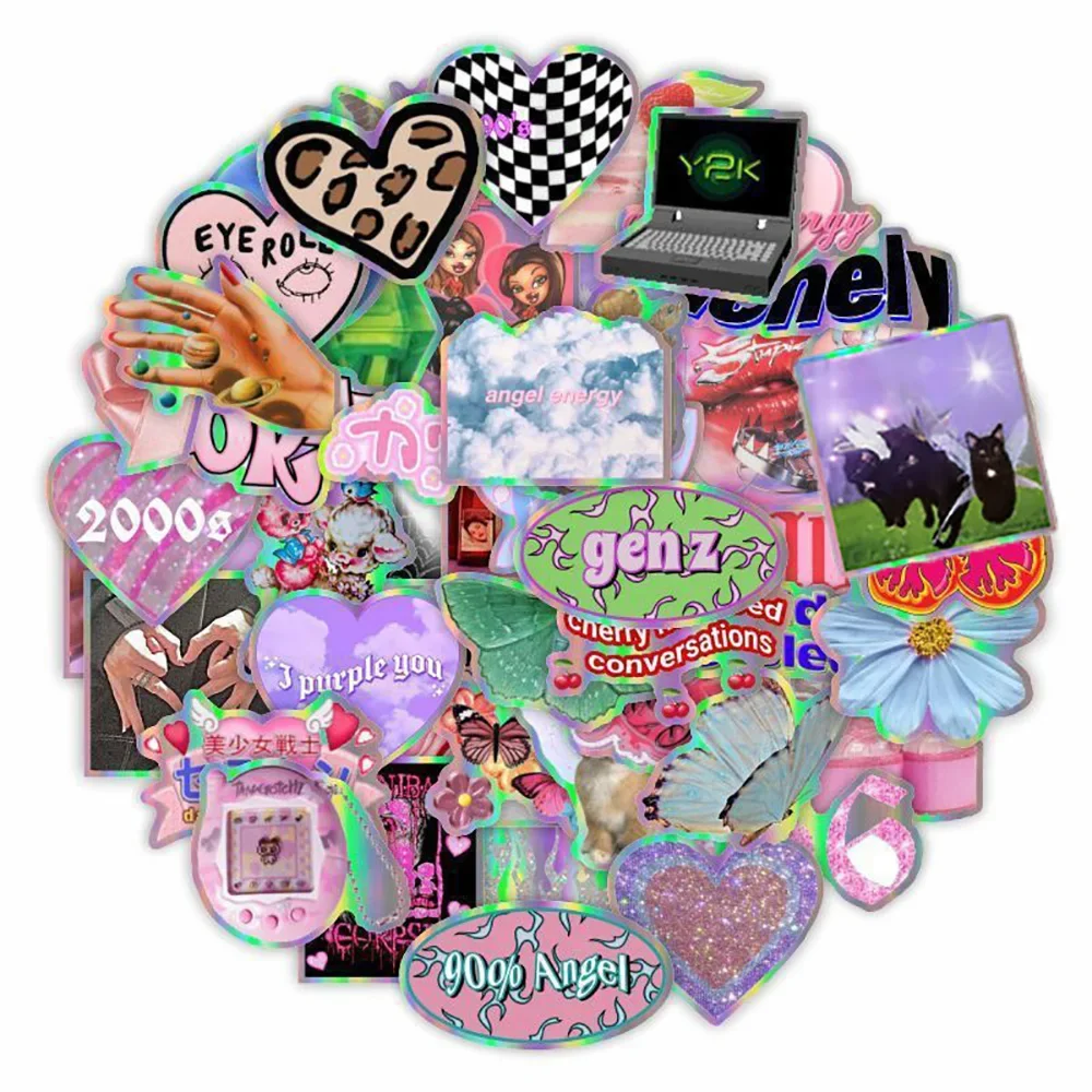 50PCS Laser Y2k Pink Girl Stickers Decals Decoration Suitcase Scrapbooking Phone Laptop Stationery Cute Kid Toy Sticker image 2