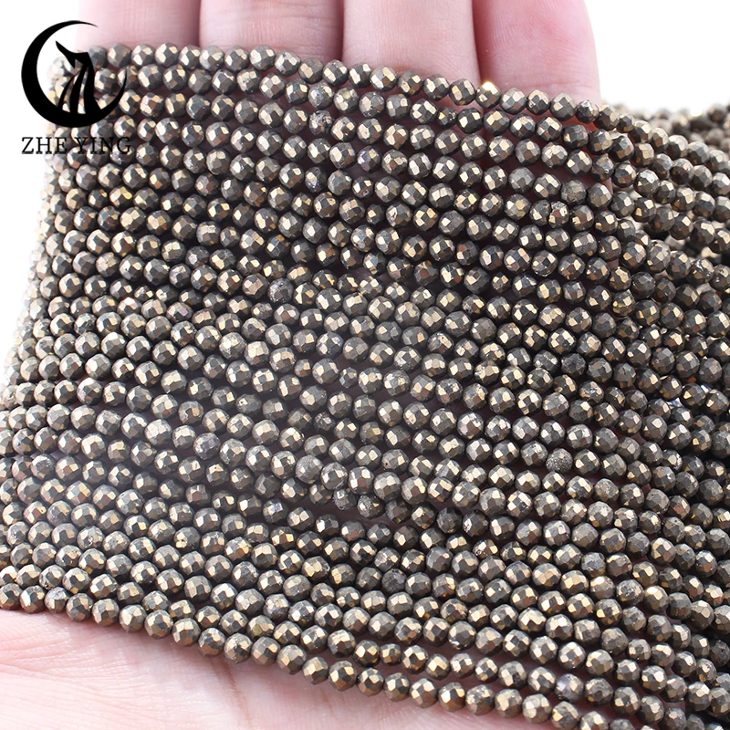 

100% Natural Gold Pyrite Gemstone Beads 3mm Faceted Loose Stone Beads for Jewelry Bracelet Making DIY Accessories 10 strands/lot