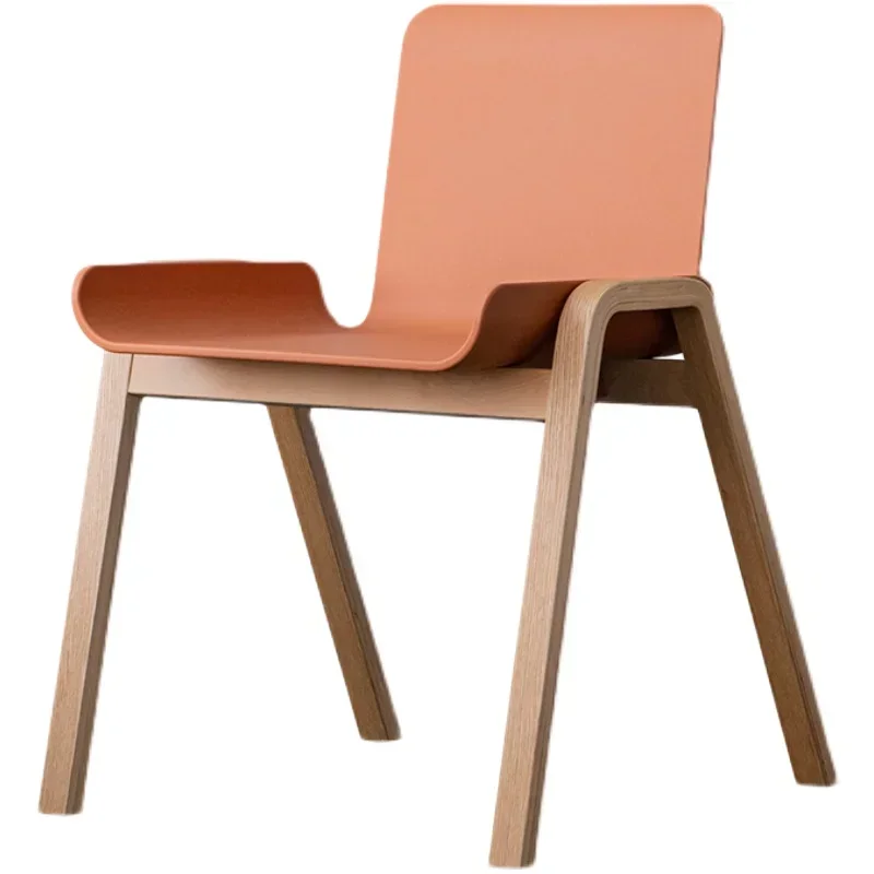 

Nordic plastic dining chair home backrest study solid wood desk stool Internet celebrity ins creative negotiation chair
