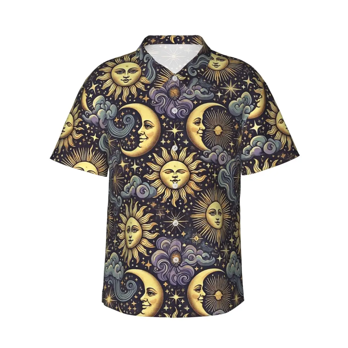 

Sun And Moon Whimsigoth Pattern Men's Shirts Hawaiian Short Sleeve Shirt Fashion Button Tops for Summer Beach