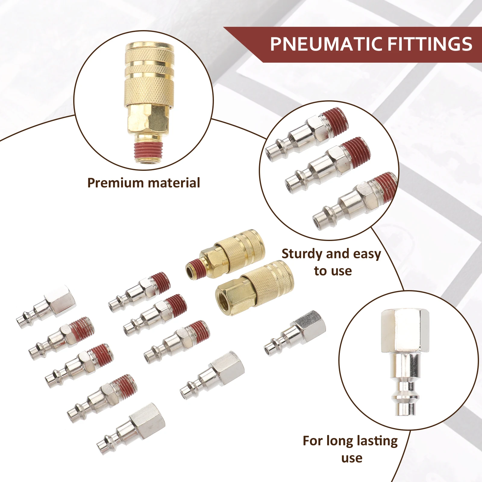 

12 in 1 Air Coupler Pneumatic Connectors Set Durable Quick Release Fittings for Air Hose Tool Tube Compressor Pneumatic Fittings