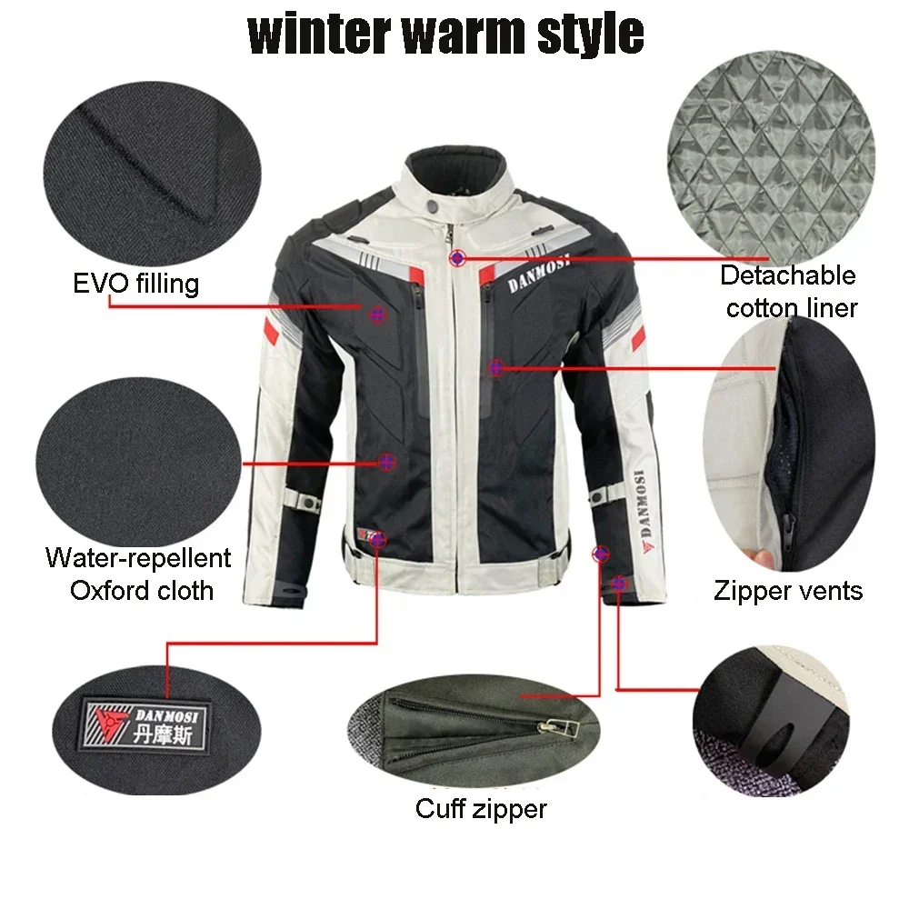 Motorcycle Jacket Men Riding Suit Waterproof Winter Warm Split Type Back Protection Elastic Storage Outdoor Cycling Equipments