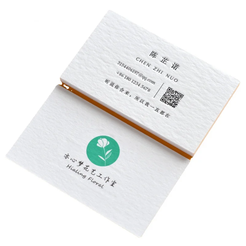 Customized High-end Cotton Paper Business Cards with Embossed Design, Hot Stamping, Embossed Specialty Paper, Irregula
