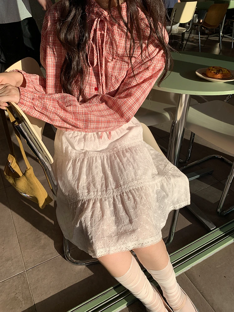 

High Waist Lace Trim White Skirt Women's Spring New Korean Sle Pure Slimming A-Line Skirt Daily Wear Casual Skirt